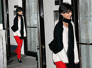 Katie Holmes Exits Her NYC Apartment in Red Skinny Jeans
