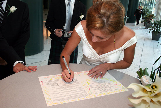 Signing the ketubah.