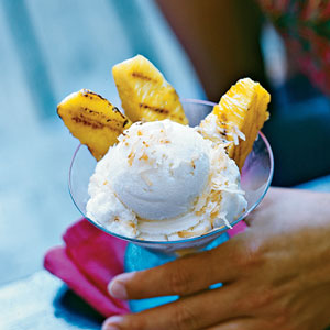 Rum-Macadamia Ice Cream With Grilled Pineapple and Coconut