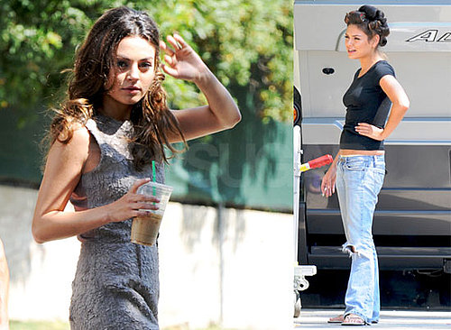 Photos of Mila Kunis Drinking Starbucks on the Set