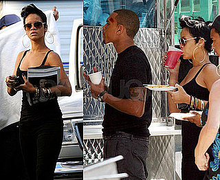 Photos of Rihanna Visiting Chris Brown on the Set of Bone Deep