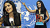 Photos of Salma Hayek at a UN and UNICEF Press Conference in Geneva