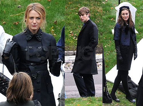 Photos of Blake Lively, Ed Westwick, Chace Crawford, Penn Badgley, Leighton Meester at a Cemetery on the Set of Gossip Girl