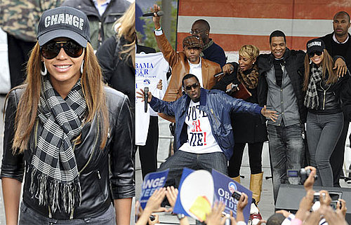 Photos of Beyonce Knowles, Jay-Z, Mary J. Blige, and Diddy at the Promote the Vote Event in Philadelphia