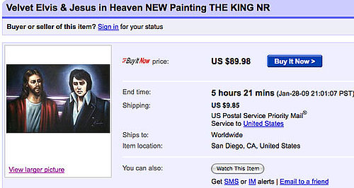 eBay Find of the Day: Elvis and Jesus in Heaven Velvet Painting