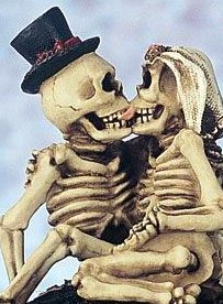 I understand a Halloween inspired wedding, and I'll even go as far as to say I can see certain folks who might want a skeleton cake topper. However, a cake topper with french kissing skeletons ($75), that I just can't understand.
I understand a Halloween inspired wedding, and I'll even go as far as to say I can see certain folks who might want a skeleton cake topper. However, a cake topper with french kissing skeletons ($75), that I just can't understand.