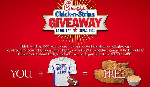 Free Chicken Strips at Chick-fil-A on Labor Day