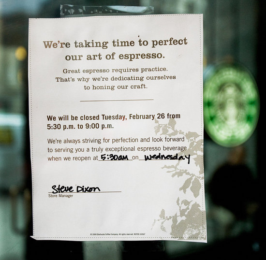 Starbucks Shuts Down to Refocus Starbucks Shuts Down to Refocus