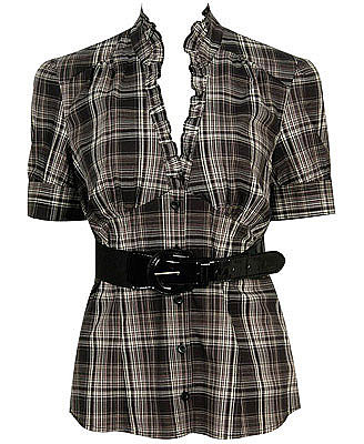 Belted Plaid Blouse $13.50