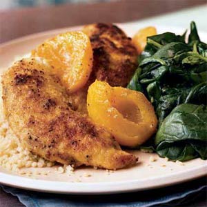 Fast & Easy Dinner: Chicken Tenders With Apricots and Sauteed Spinach Fast & Easy Dinner: Chicken Tenders With Apricots and Sauteed Spinach