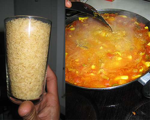 It's time to add the rice.
Although not required, we stired the rice while it cooked like you do when making risotto. This makes for a fuller, more flavorful rice grain.
The rice takes 25-40 minutes to cook.
It's time to add the rice.
Although not required, we stired the rice while it cooked like you do when making risotto. This makes for a fuller, more flavorful rice grain.
The rice takes 25-40 minutes to cook.