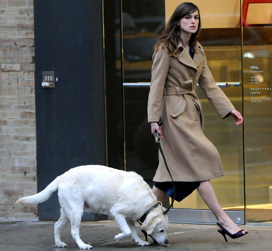 Keira Knightley and Dog on Set of Last Night in NYC's Meatpacking District Keira Knightley and Dog on Set of Last Night in NYC's Meatpacking District