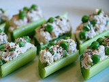 Chicken Salad with Peas in Celery Ribs