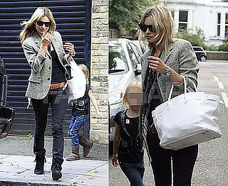 Kate Moss Exits Her House With Boyfriend Jamie Hince and Daughter Lila Grace Carrying a White Hermes Birkin