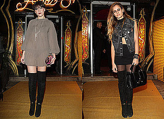 Daisy Lowe and Alice Dellal in Fendi Over The Knee Boots, Fendi Party, Paris Fashion Week