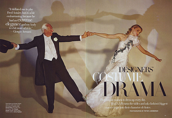 Giorgio Armani as Fred Astaire, Jessica Stam as Ginger Rogers. Giorgio Armani as Fred Astaire, Jessica Stam as Ginger Rogers.