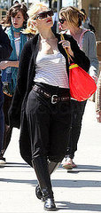 Gwen Stefani Strolls Ventura Boulevard in a Pirate Ensemble With Brown Belt and Coral LAMB Bag Gwen Stefani Strolls Ventura Boulevard in a Pirate Ensemble With Brown Belt and Coral LAMB Bag