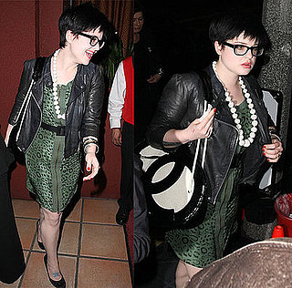 Kelly Osbourne Leaves Elton John's Birthday in Green Leopard Dress and Leather Jacket