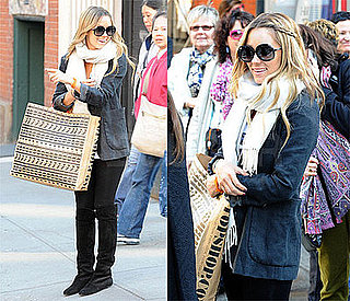 Lauren Conrad Shops at Topshop NYC Wearing Over the Knee Black Suede Boots and Chloe Sunglasses