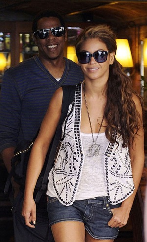 Beyonce Knowles in a Studded Balmain Vest With Jay-Z in Spain