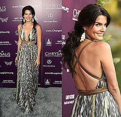 Actress Angie Harmon Attends Annual Chrysalis Butterfly Ball in Kaufman Franco Printed Maxi Dress With Brown Belt Actress Angie Harmon Attends Annual Chrysalis Butterfly Ball in Kaufman Franco Printed Maxi Dress With Brown Belt