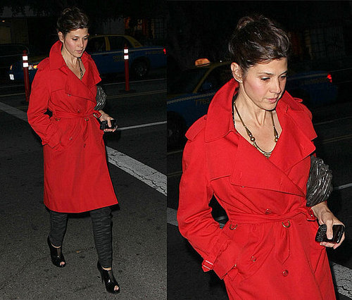 Marisa Tomei Walks in Hollywood Wearing a Red Trench Coat