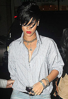 Photo of Rihanna Wearing Striped Button Down Shirt In NYC