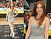 Isla Fisher Attends the Premiere of Bruno Wearing a Gray Strapless Dress