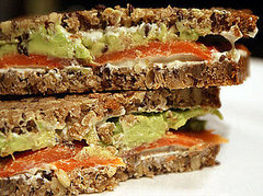 Recipe For Smoked Salmon Sandwiches With Avocado and Wasabi Cream Cheese