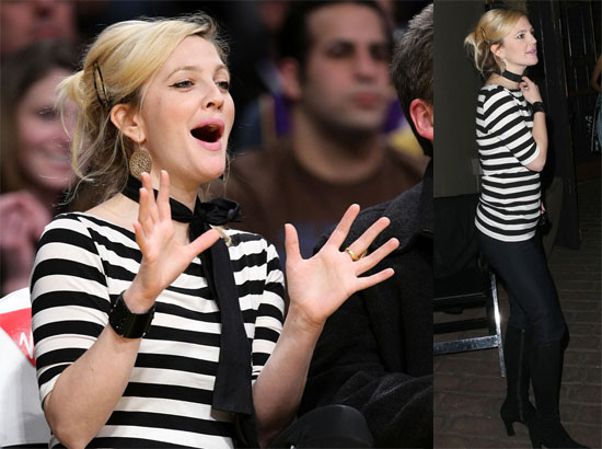 Drew Barrymore at Lakers Game