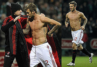 Photos of Shirtless David Beckham Playing with AC Milan in Germany