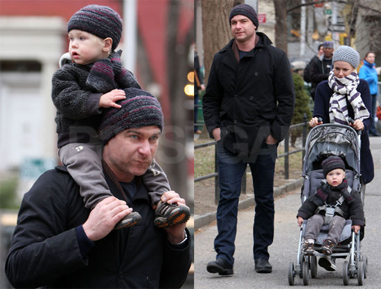 Naomi and Liev Take Alexander for a Walk