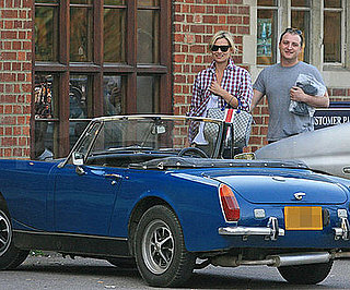 Photo of Kate Moss and Her Blue Convertible in the Cotswolds