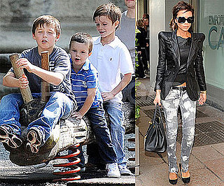 Photo of Victoria Beckham Shopping in Milan; Romeo, Cruz and Brooklyn Beckham Playing Together at a Park