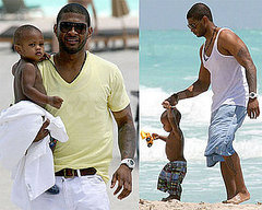 Photos of Usher Raymond and Usher Raymond V on the Beach in Miami