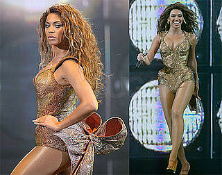 Photos of Beyonce Knowles Performing in Paris with Gold Bow Thierry Mugler Outfit