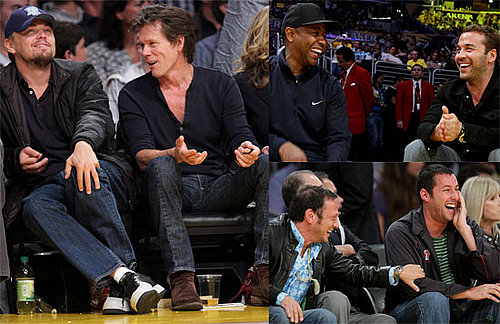 Photos of Leonardo DiCaprio, Kevin Bacon, Jeremy Piven, Denzel Washington, Adam Sandler at Lakers Game