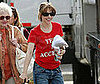 Slide Photo of Rachel McAdams Wearing a Red Shirt On the Set of Morning Glory on Long Island
