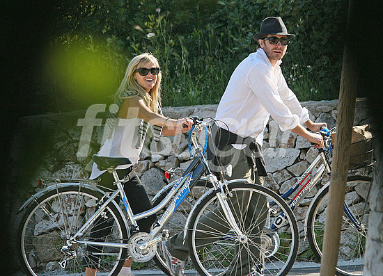 Reese Witherspoon and Jake Gyllenhaal Riding Bikes in Italy