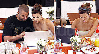 Tony Parker and Eva Longoria Parker With Their Laptops On Vacation In St. Tropez