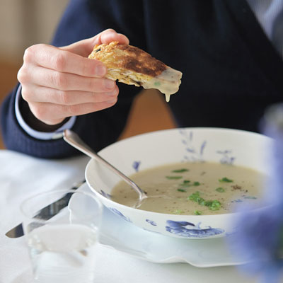Potato Scallion Soup With Fried Matzo Dippers Potato Scallion Soup With Fried Matzo Dippers