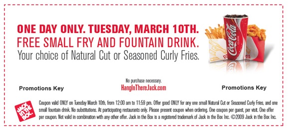 Score Free Jack in the Box Tuesday March 10 Score Free Jack in the Box Tuesday March 10