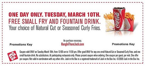 Score Free Jack in the Box Tuesday March 10