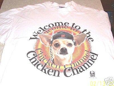 TACO BELL CHIHUAHUA CHICKEN CHANNEL WHITE T-SHIRT LARGE For Sale