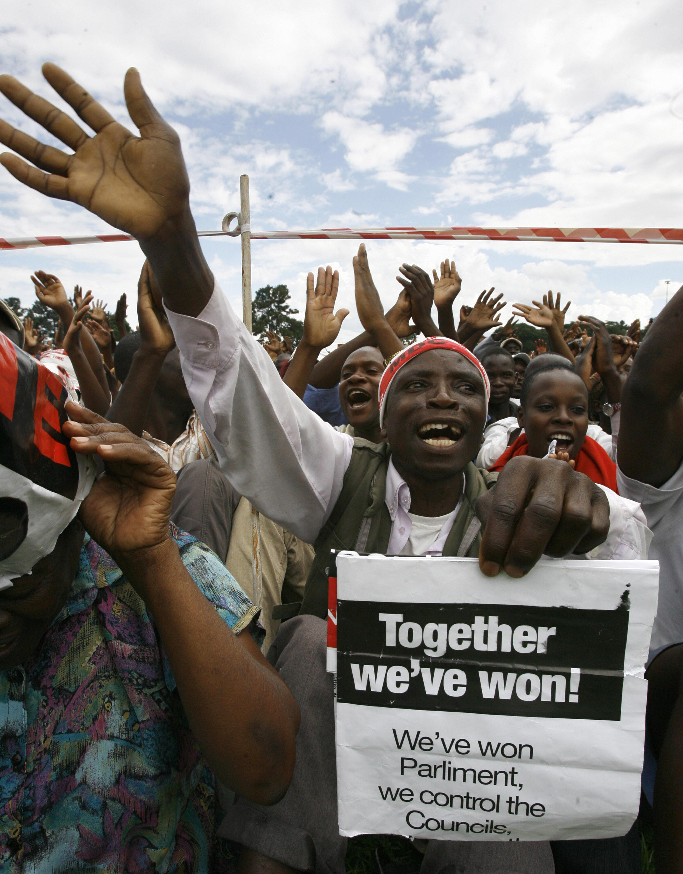 Tsvangirai vowed to rebuild Zimbabwe's shattered economy and end political violence. Tsvangirai vowed to rebuild Zimbabwe's shattered economy and end political violence.
