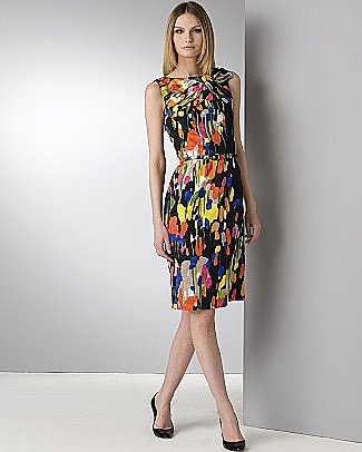 David Meister Abstract Splatter Belted Sheath Dress 