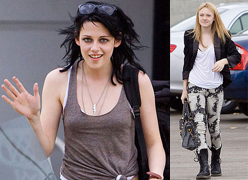 Photos Of Kristen Stewart Smiling And Showing Off Her New Mullet Hair Style For The Runaways Costarring Dakota Fanning