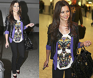Cheryl Cole Heathrow Style, Louis Vuitton Handbag, Printed Top
