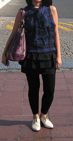 Plaid Top Paired with Tiered Skirt