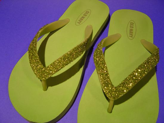 lime glitter flip-flops